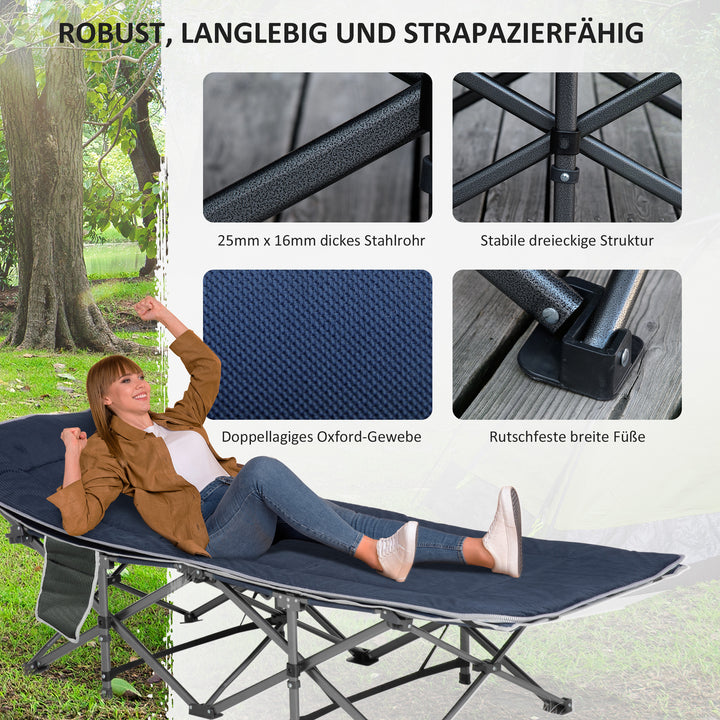 Campingseng, foldbar feltseng med pude, 188 x 64,5 x 53 cm, mørkeblå