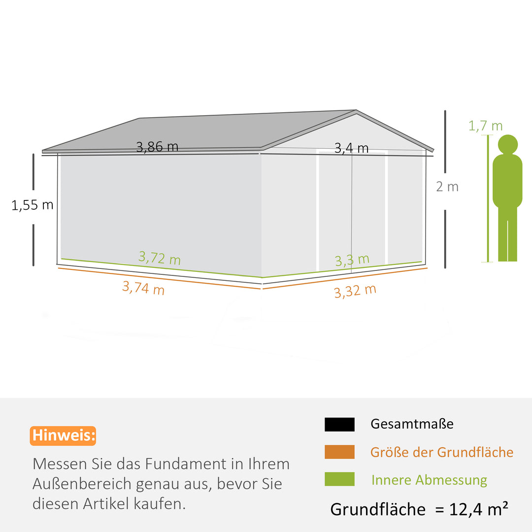 Redskabsskur, vejrbestandigt haveskur til haveredskaber, med ventilationsvinduer, skydedøre, stål, mørkegrøn