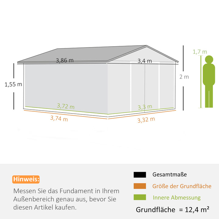 Redskabsskur, vejrbestandigt haveskur til haveredskaber, med ventilationsvinduer, skydedøre, stål, mørkegrøn