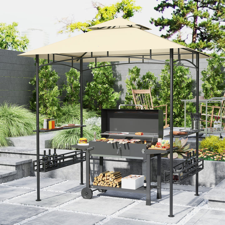 Grilltelt, bbq-telt, havepavillon med 2 hylder, opbevaringskurve, kroge, til terrasse, beige