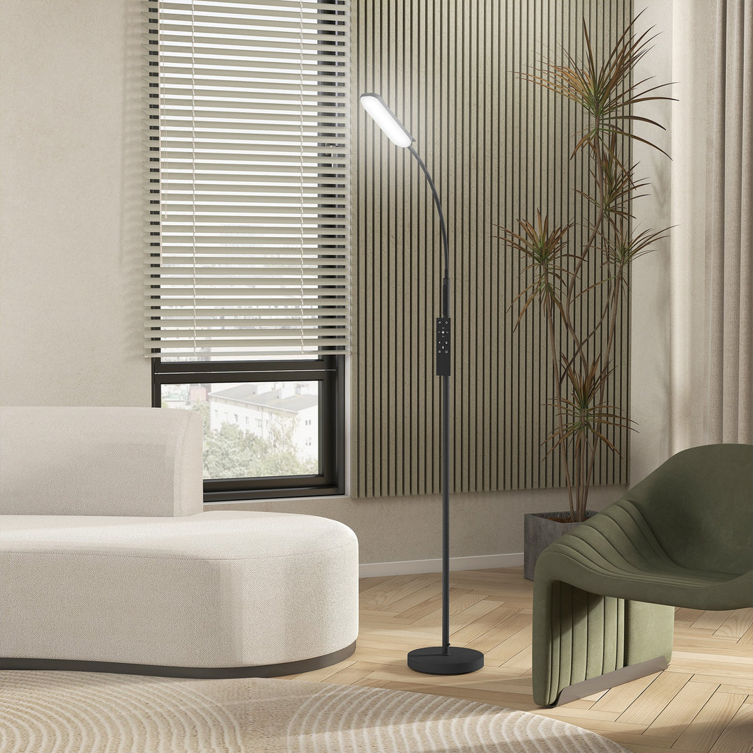 Led-gulvlampe, 5 tilstande, hukommelsesfunktion, justerbar lysstyrke, stål, sort