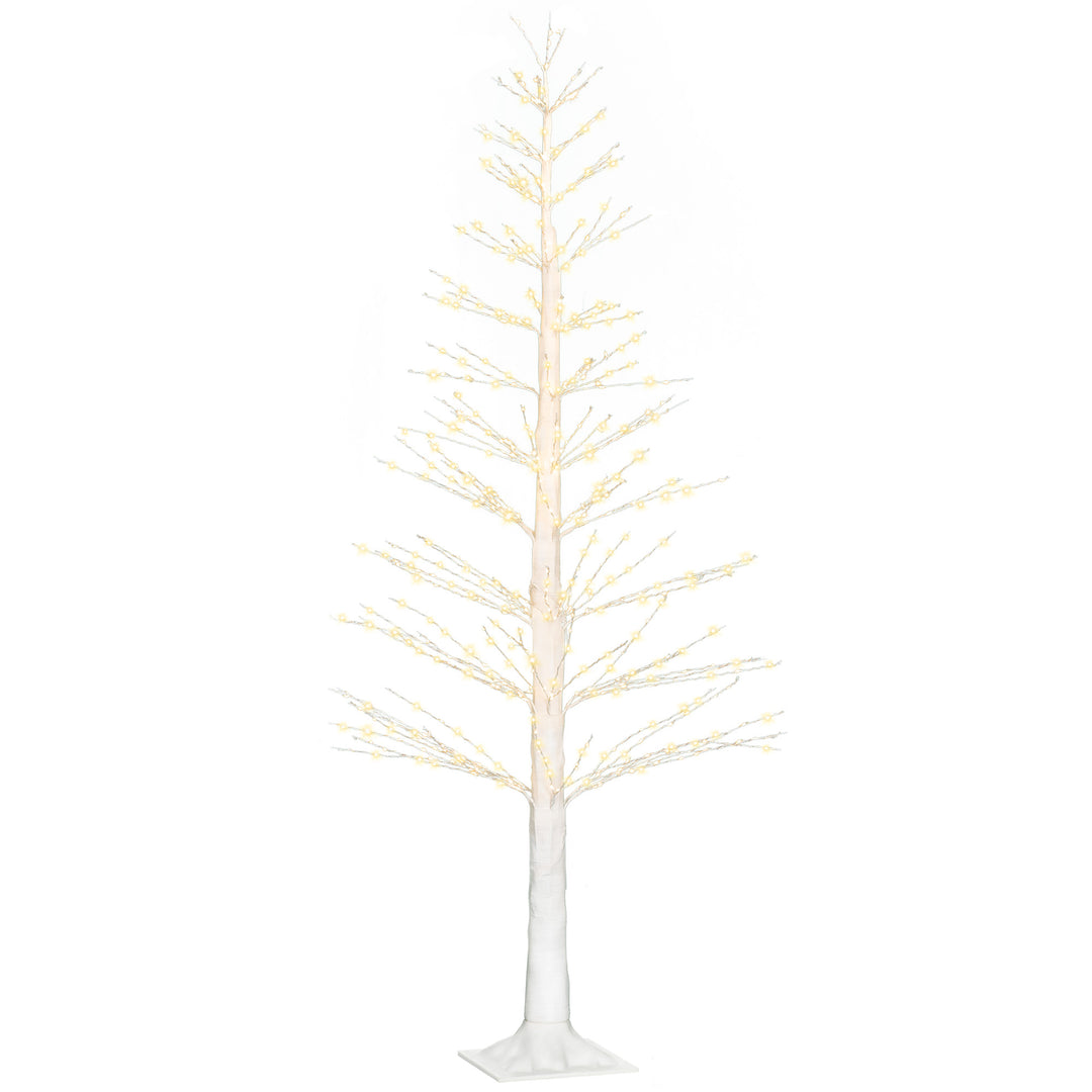 Kunstigt grantræ med led-belysning, 180 cm højt juletræ, realistisk bark, hvid