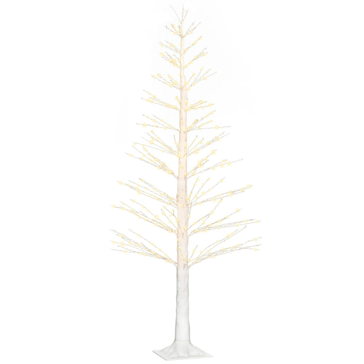 Kunstigt grantræ med led-belysning, 180 cm højt juletræ, realistisk bark, hvid