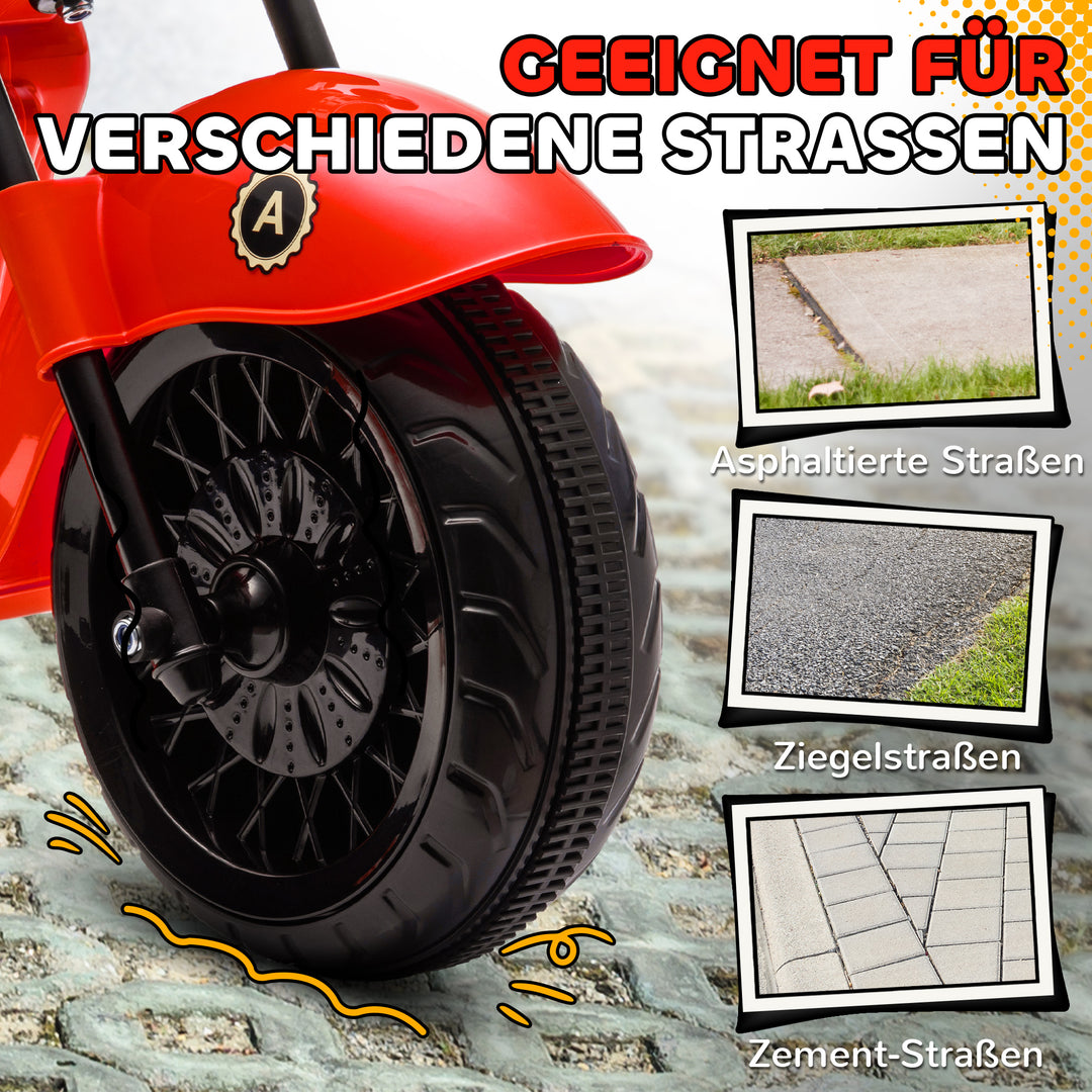 Elektrisk børnemotorcykel, 3 hjul, 6v batteridrevet, forlygte, musik, til børn i alderen 3-6, rød