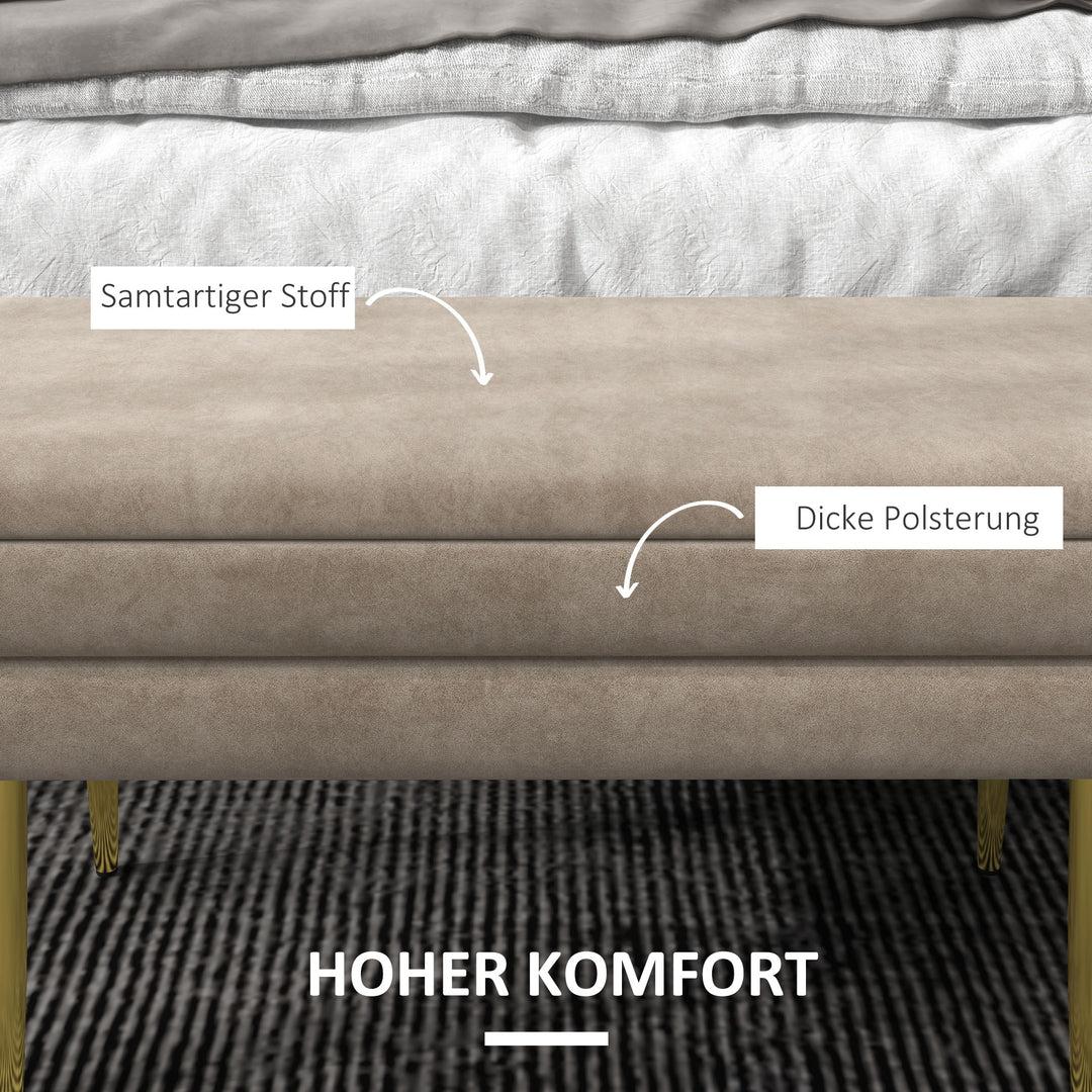 Polstret bænk med opbevaring, stål, 79,5 cm x 37,5 cm x 43 cm, beige