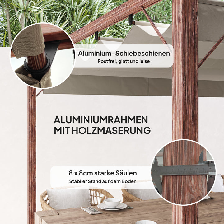 3 X 3 m havepergola, justerbart terrassetag, aluminiumsramme, upf 30+ solbeskyttelse, naturtræ
