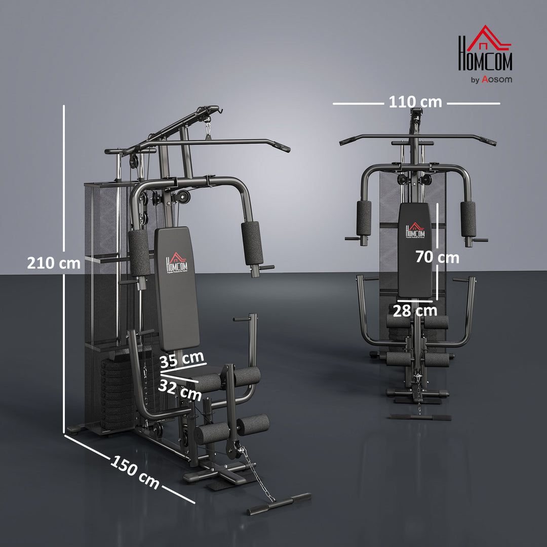 Power station fitness station fitnessudstyr multifunktionsstyrketræning multistation træningsstation med lat pulldown butterfly bar 45kg vægte reb, fitnessudstyr til hjemmet sort