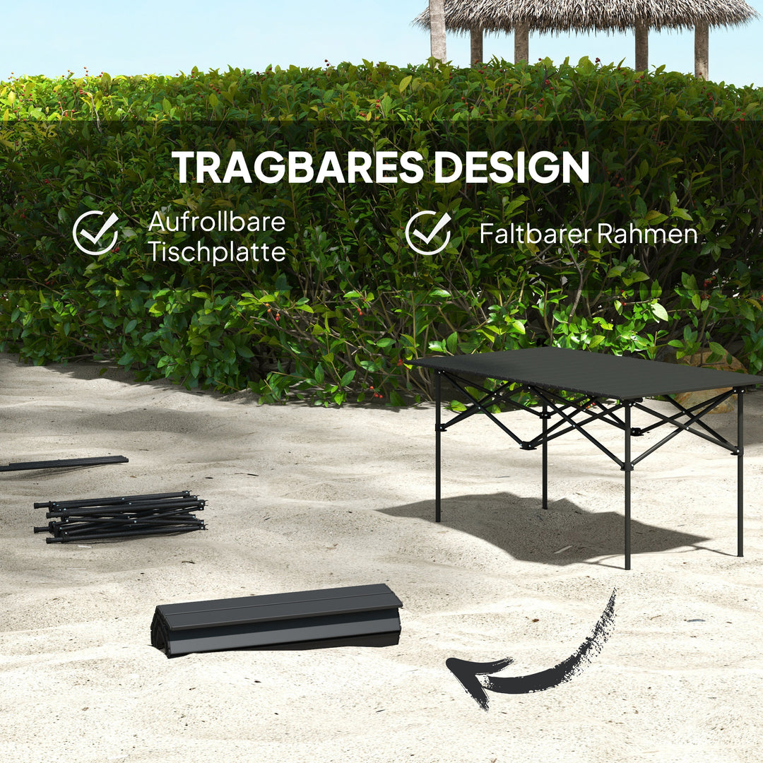 Campingbord klapbord med oprullbar bordplade havebord af aluminium 2 personer 95 x 55cm sort