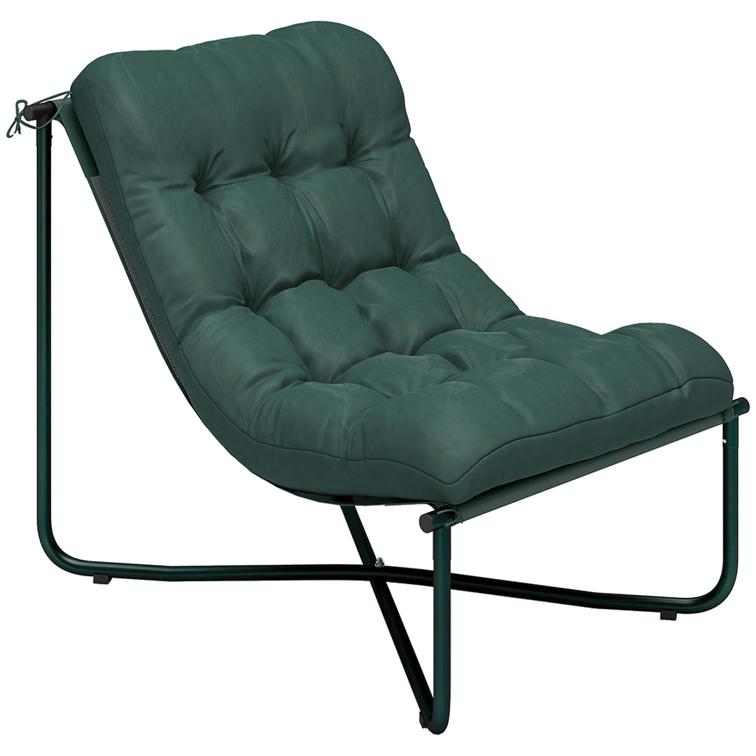 Havestol, havelænestol med hynde, åndbart slyngesæde, stålstel til have/terrasse, 76 x 92 x 76 cm, mørkegrøn