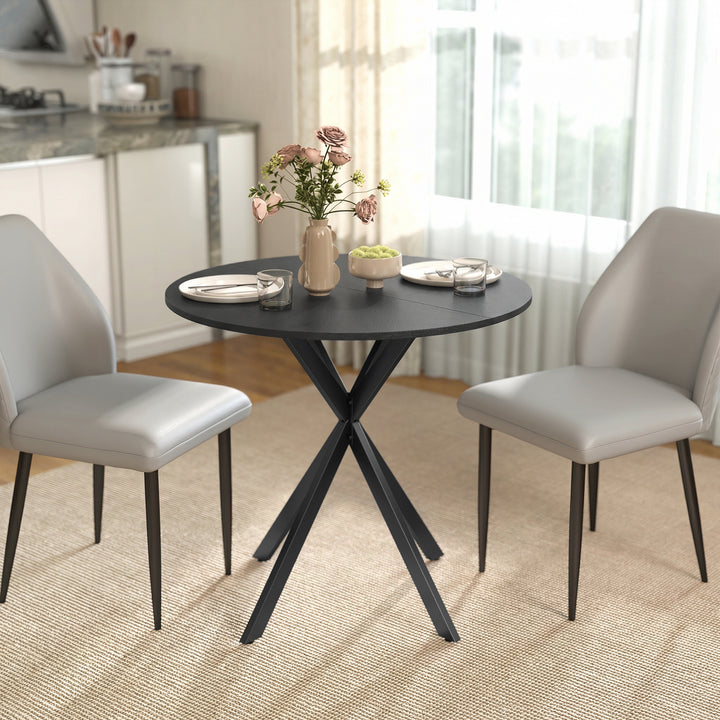 Rundt køkkenbord, 80 cm, kompakt bordplade, spånplade, metal, sort