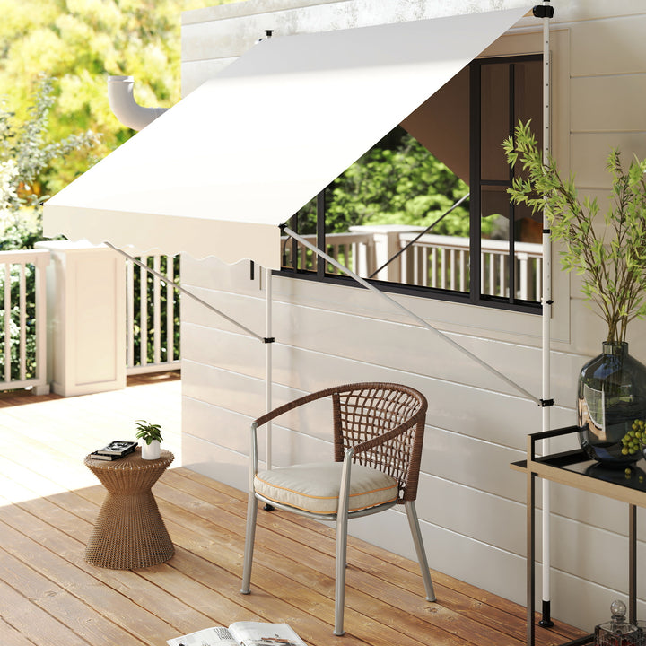 Klemmemarkise med håndsving, højdejusterbar, leddelt armmarkise, smudsafvisende, vejrbestandig, balkonmarkise 150 cm bred, terrassemarkise til terrasse, balkon, veranda, beige