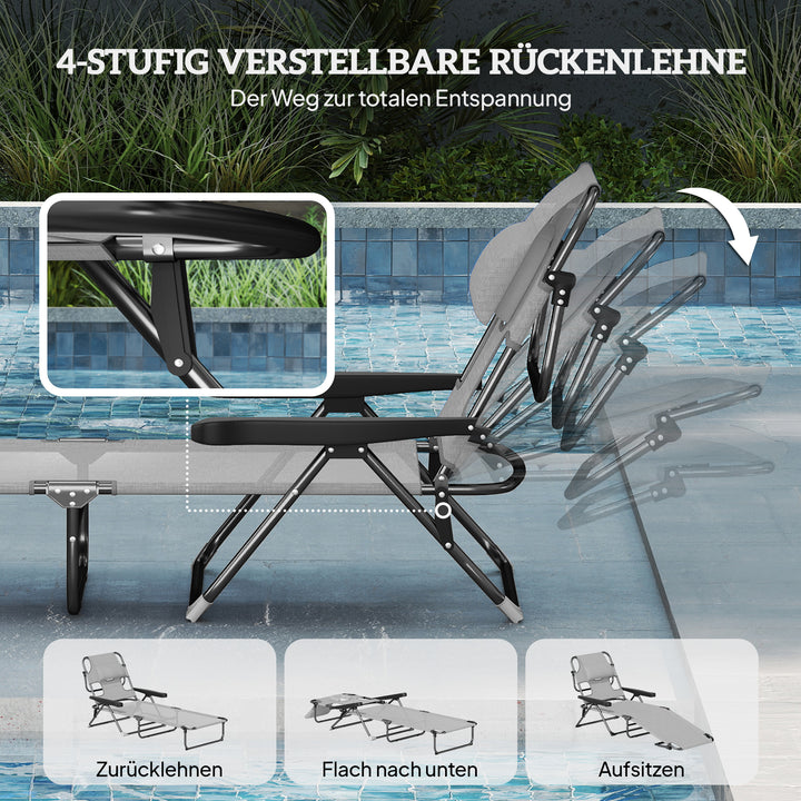 Solseng, havestol, afslapningsstol, foldbar, vejrbestandig, 194 cm x 72 cm x 89 cm, sort + mørkegrå