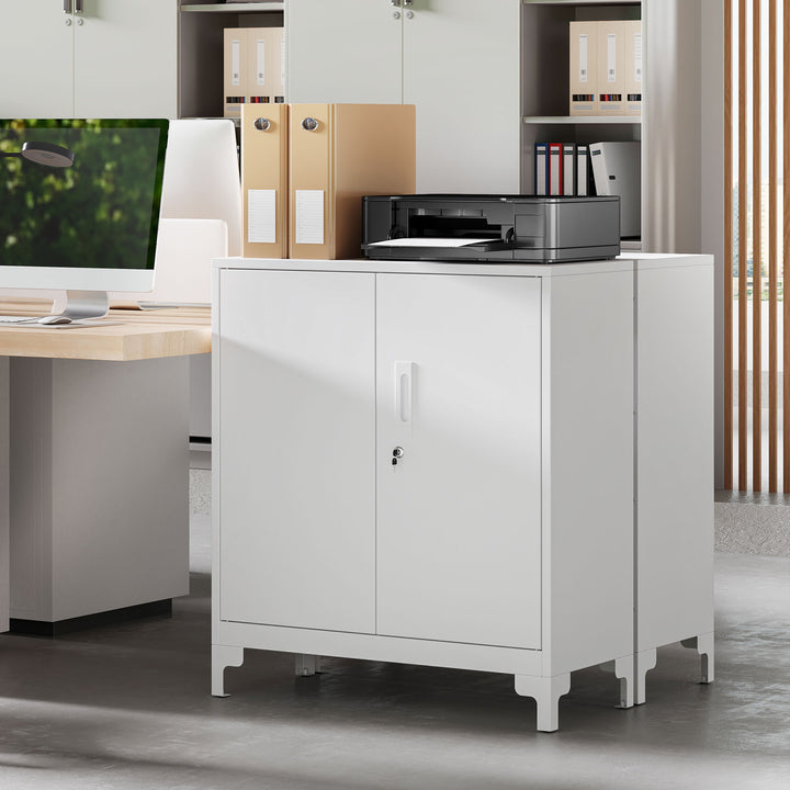 Metalkontorskab med aflåselige døre, kontorkommode, 2-lags design, hvid