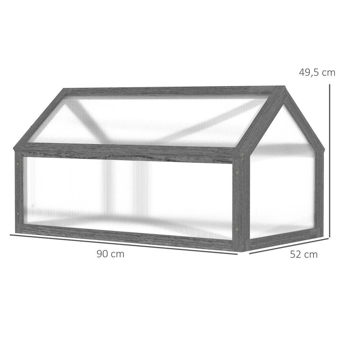 Mini-drivhus med polycarbonatpaneler og ventilationshul, 90 x 52 x 50 cm, grå