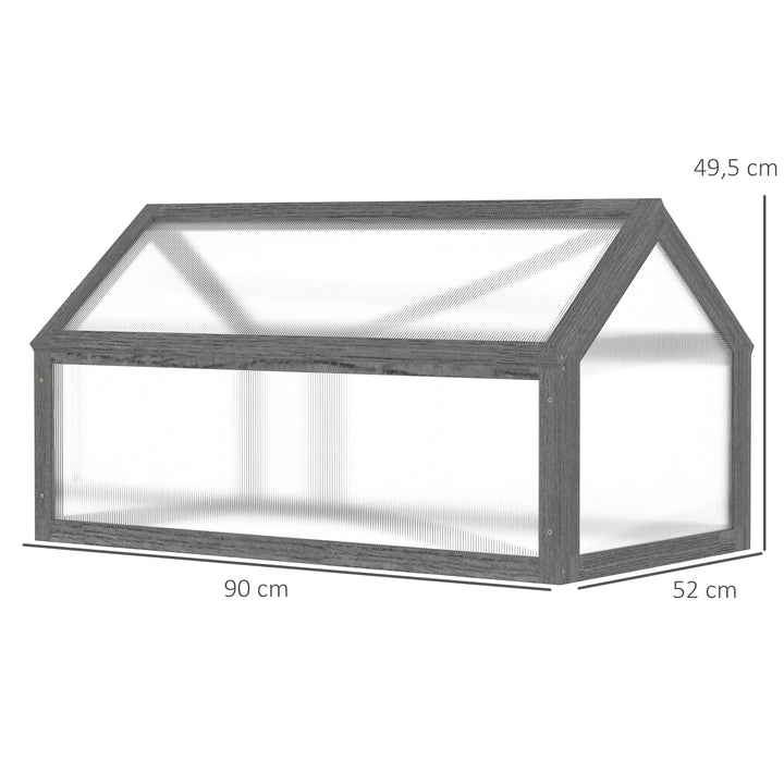Mini-drivhus med polycarbonatpaneler og ventilationshul, 90 x 52 x 50 cm, grå