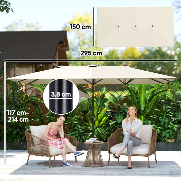 Stor parasol, højdejusterbar, vipbar, 150x295x170-214 cm, cremefarvet