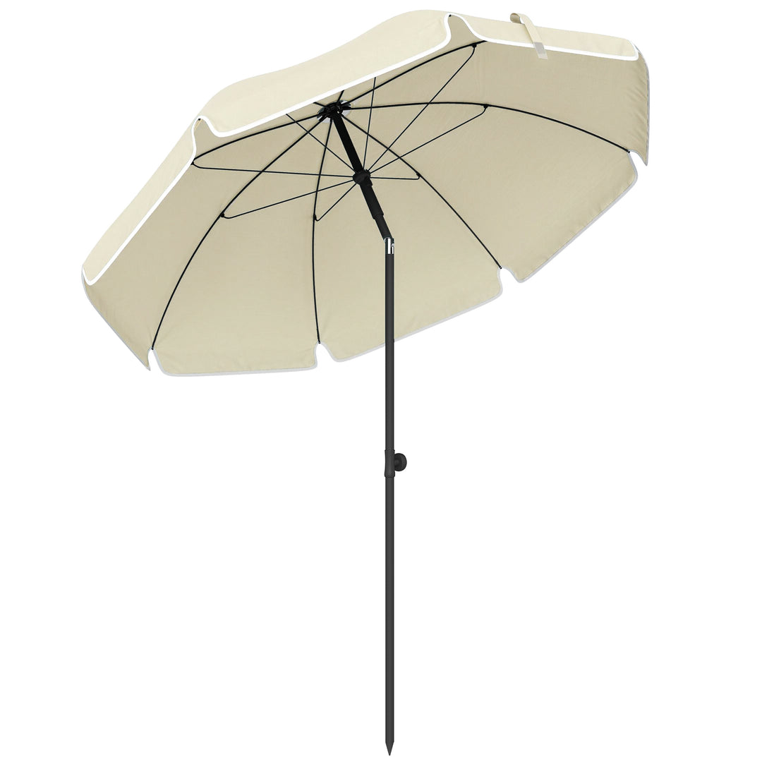 Strandparasol Ø150 cm, vandafvisende, foldbar, med sandanker, justerbar hældning, bæretaske, beige