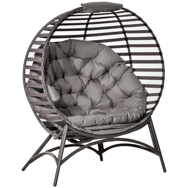 Papasan stol, havestol, 2-delt kurvestol med hynde, oval loungestol, foldbar, til altan, terrasse, udendørs/indendørs brug, sandbrun, stål, 118 x 75 x 139 cm