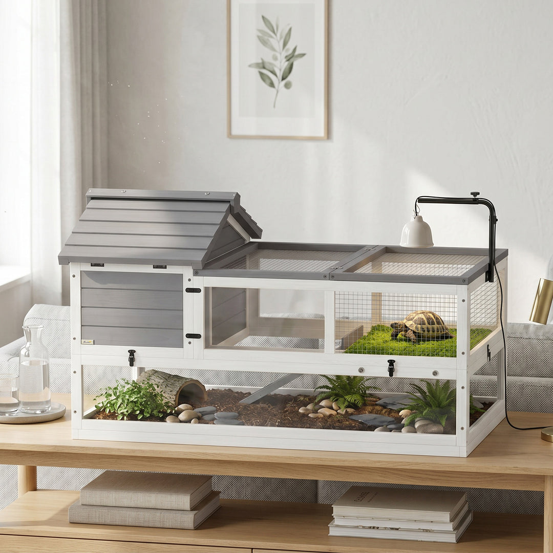 Træskildpaddehus, udendørs terrarium, 116x70,5x69,5 cm, grå