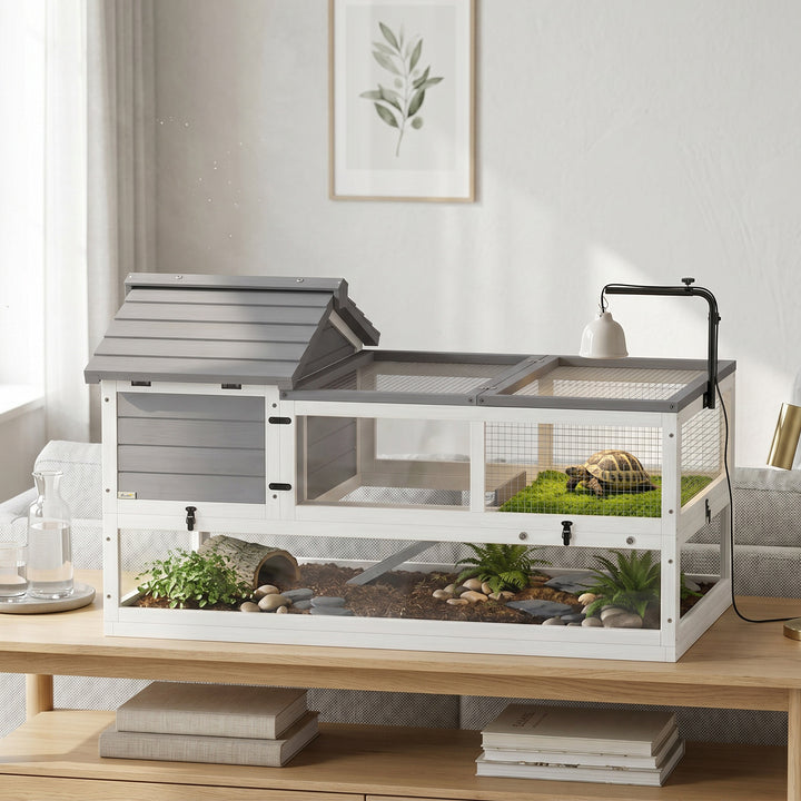 Træskildpaddehus, udendørs terrarium, 116x70,5x69,5 cm, grå