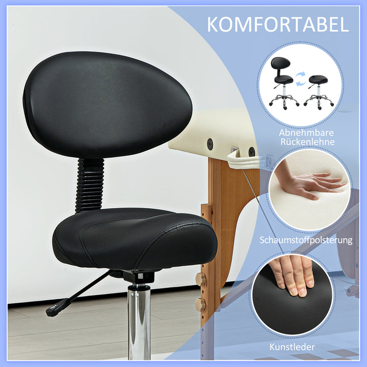 Højdejusterbar rulleskammel med ryglæn, drejeskammel 83-98 cm, 360° drejelig arbejdsskammel til kontor, salon