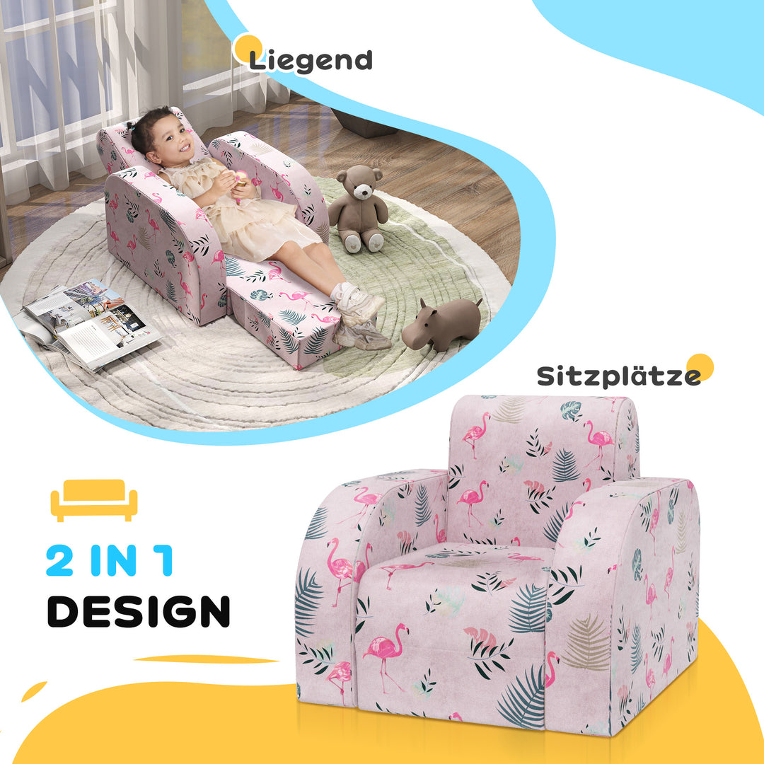 Børnelænestol med sengefunktion, op til 3 år/45 kg, flamingomønster, 46,5 x 93 x 28,5 cm, pink