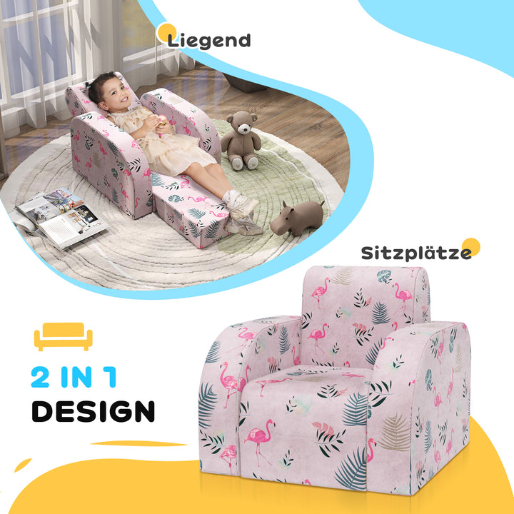 Børnelænestol med sengefunktion, op til 3 år/45 kg, flamingomønster, 46,5 x 93 x 28,5 cm, pink