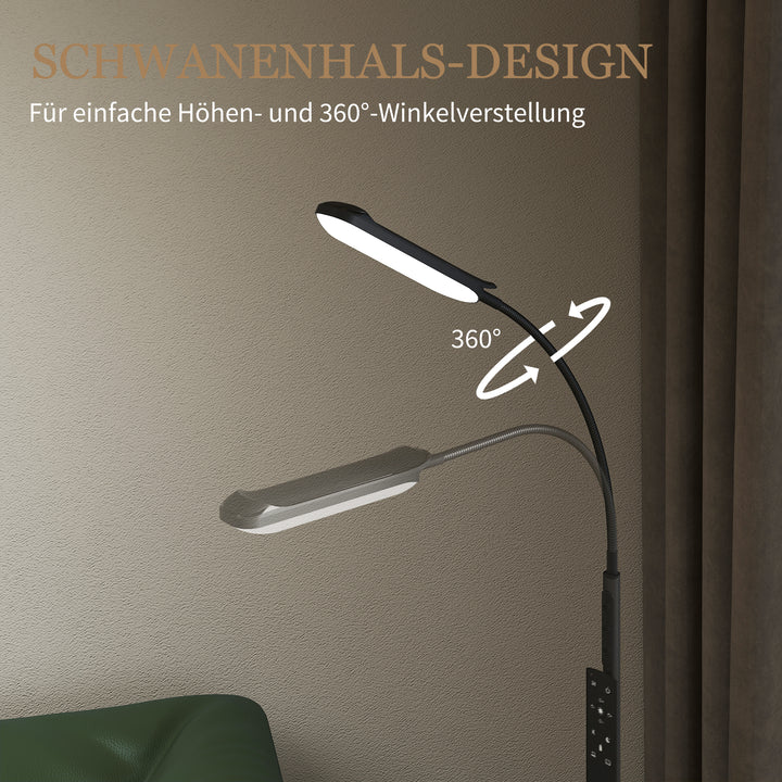 LED-gulvlampe, dæmpbar, med fjernbetjening, 360° svanehals, sort