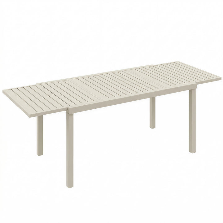 Udtrækkeligt havebord 150/225 x 85 cm, aluminiums spisebord til 6-8 personer, rektangulært, til haven, lameldesign