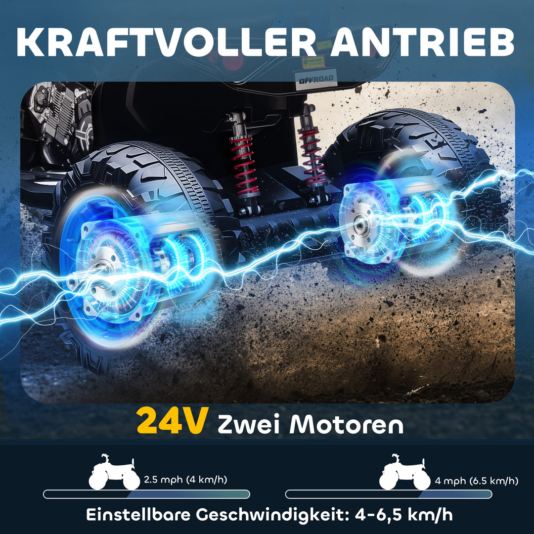 Børns elektriske ATV, 24V elektrisk køretøj med 4 hjul, forlygter, USB-port, MP3-funktion, 6,5 km/t, 3-8 år