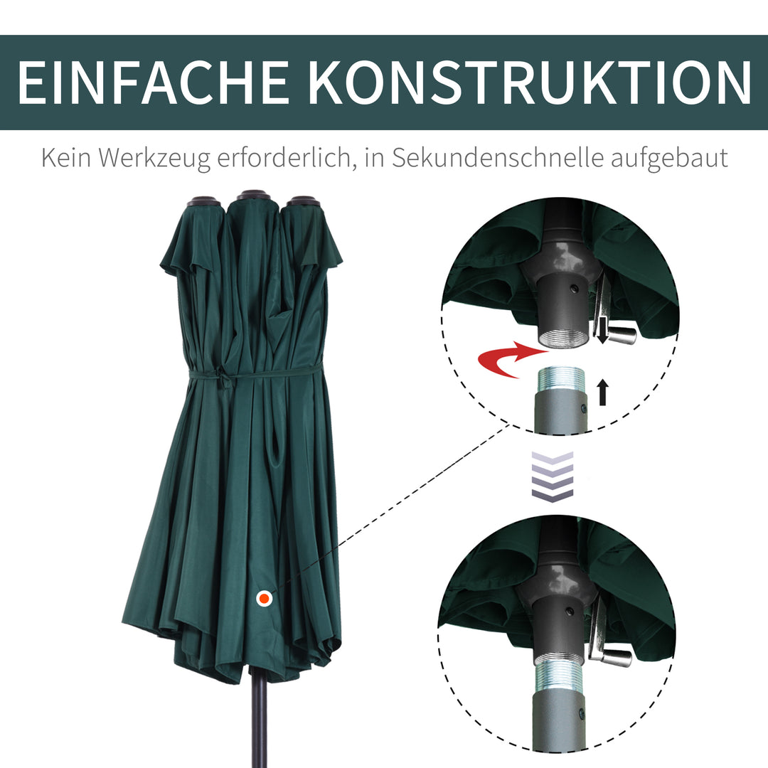 Parasol haveparasol markedsparasol dobbelt parasol terrasseparasol med håndsving mørkegrøn oval 460 x 270 x 240 cm