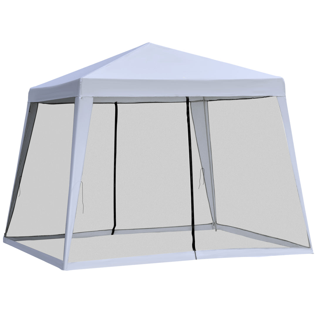Havepavillon, lysthus, partytelt, vejrbestandigt telt med myggenet, metal + polyester, grå, 3 x 3 m