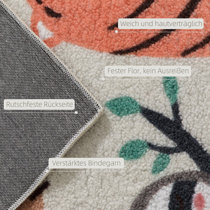 Fleece-tæppe med junglemønster, let at vedligeholde, cremehvid + flerfarvet