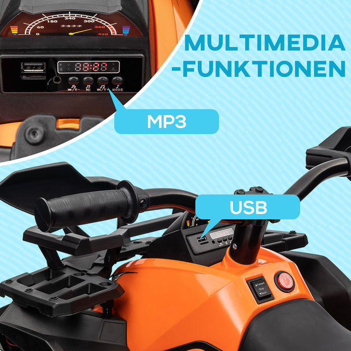 12v børnebil med frem- og bakfunktion, mp3 musikafspiller, forlygter, 3-8 km/t, 3-5 år, orange