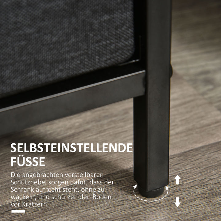 Kommode med 4 skuffer i linned med hyldegreb, sort