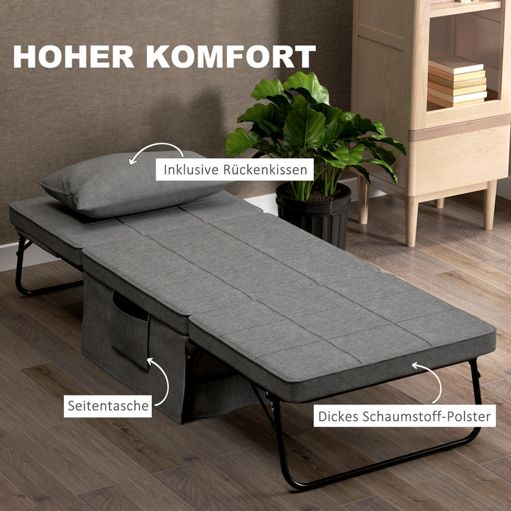4-I-1 klapseng, gæsteseng, højdejusterbar, madras, sidelommer, metalramme, grå, 188 x 75 x 38 cm