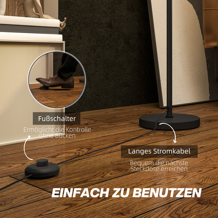 Gulvlampe, tofarvet lampeskærm, fodkontakt, metal, sort