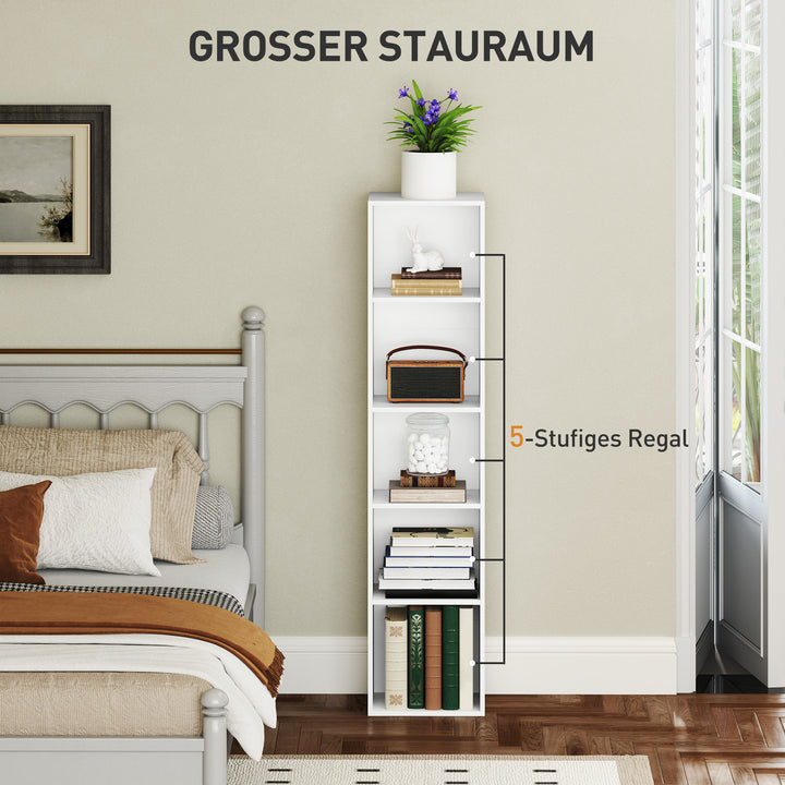 Bogreol, 5 rum, justerbare hylder, træ, 30 x 24 x 133,5 cm, hvid