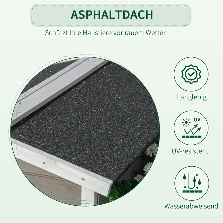 Trækattehus, vintertæt, vandtæt, kattehus med asfalttag, terrasse, kattehule, kattekasse, udendørs ly til udendørs brug, have, balkon, 115 x 66,5 x 74,7 cm, grå + hvid