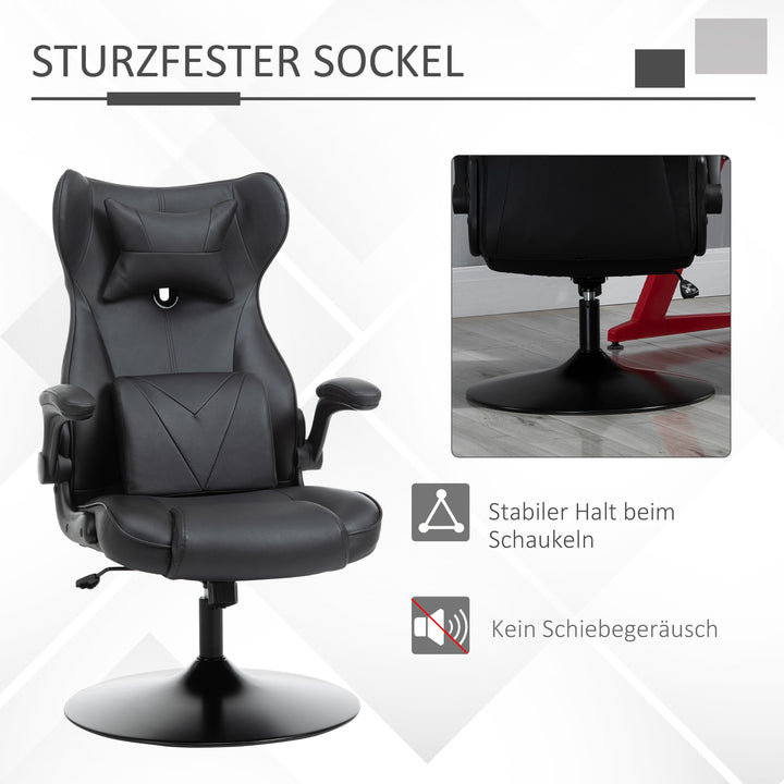 Gaming chair, gyngefunktion, lændehynde, højdejusterbar, kunstlæder, 67x71x112 cm, sort
