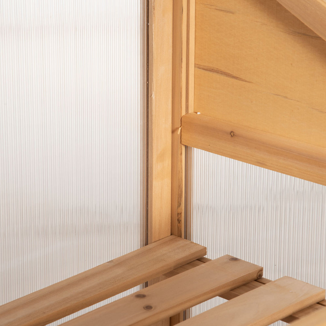 Mini drivhus, lille drivhus med træramme, vindue og dobbeltdør, 3 hylder, 70l x 50b x 120h cm, brun