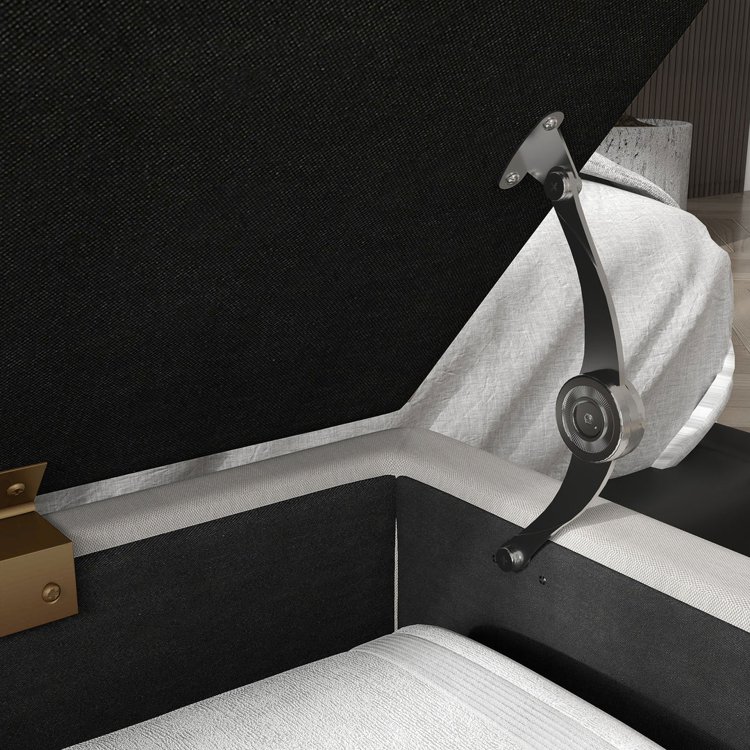 Sengebænk med opbevaring, tyk polstring, åndbart stof, stålfødder, 100x40x49 cm, creme