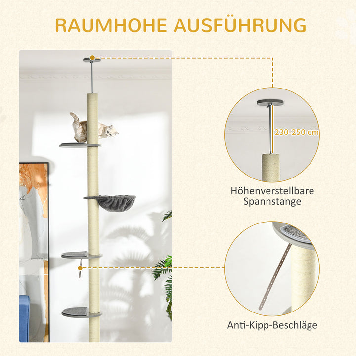 Kradsetræ med hængekøje, inklusive loftstrammer, lofthøjde, 40 cm x 40 m x 250 cm, grå + cremehvid