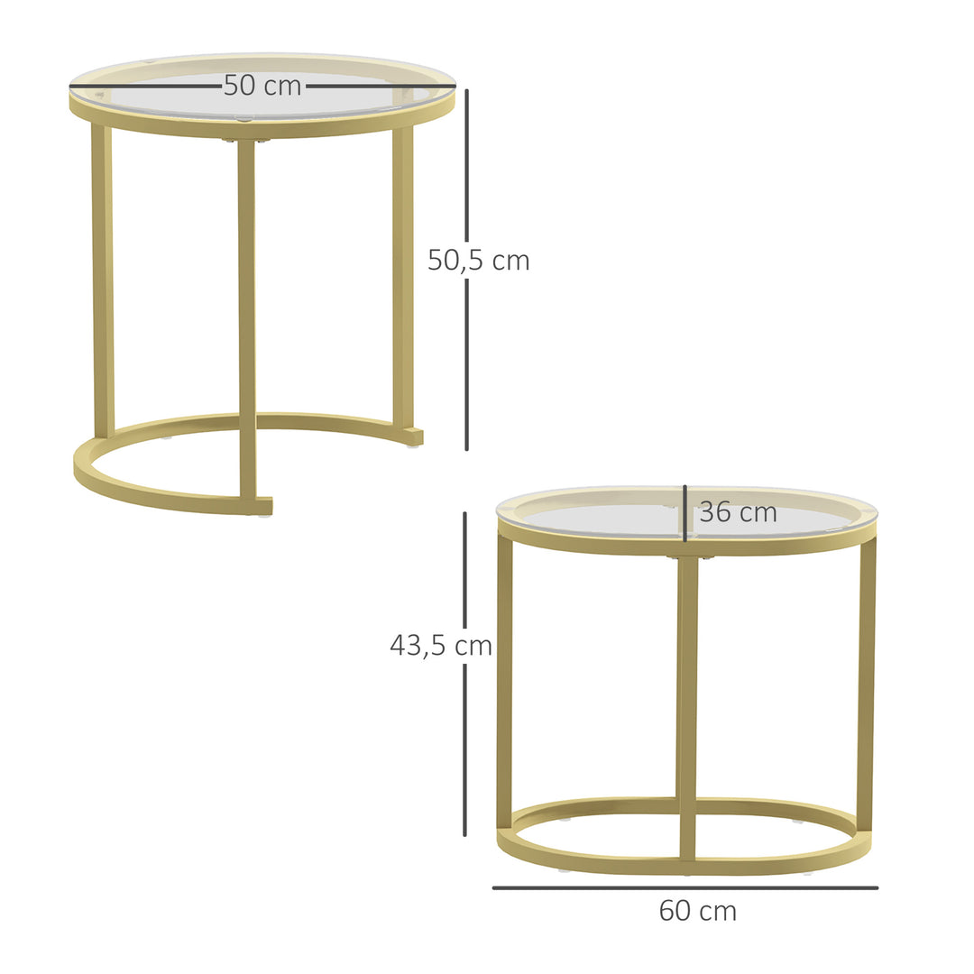 Sæt med 2 sofaborde, ovale og runde, stabelbare, stål, Ø50 x 50,5H cm, guld