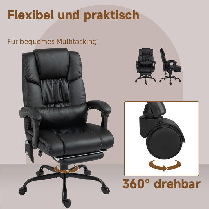 Ergonomisk kontorstol med massagefunktion, skrivebordsstol med fodstøtte, høj ryglæn, lændestøtte, sort