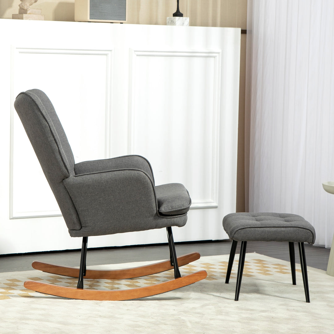 Gyngestol med skammel, komfortabel, op til 130 kg, hørlook, 64 x 89 x 90 cm, mørkegrå