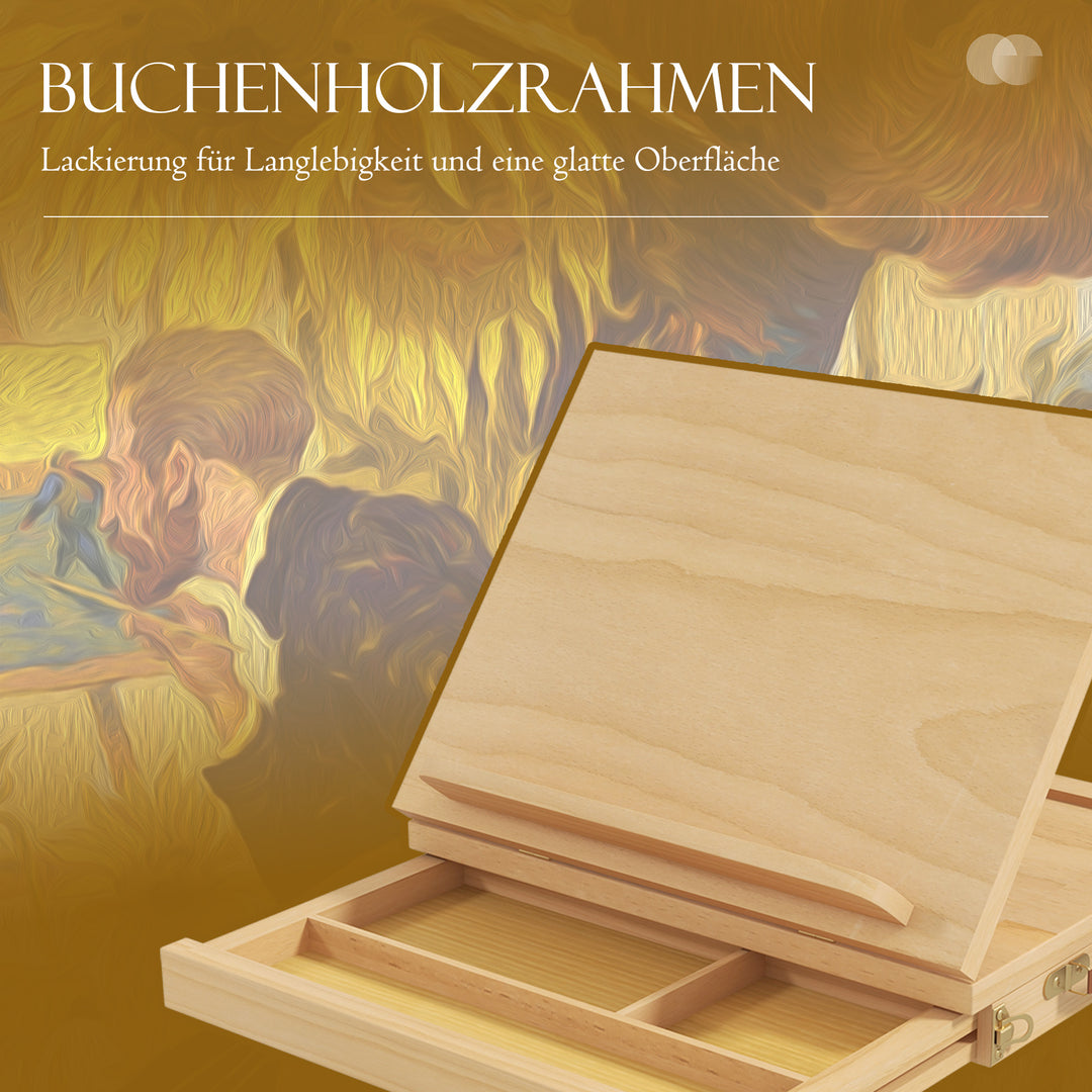 Bordstaffeli, lille staffeli, 1 skuffe, 3 rum, massivt træ, natur