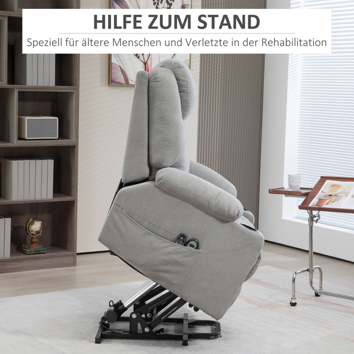 Massagestol stand-up aid seniorstol, 8 vibrationspunkter, 2 sidelommer, kopholder, 90 x 101 x 107 cm, grå