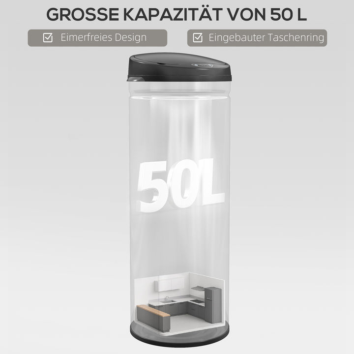 50-liters sensoraktiveret affaldsbeholder med soft-close-funktion, berøringsfri affaldsbeholder i rustfrit stål til hygiejniske køkkener og kontorer, sølvfarvet