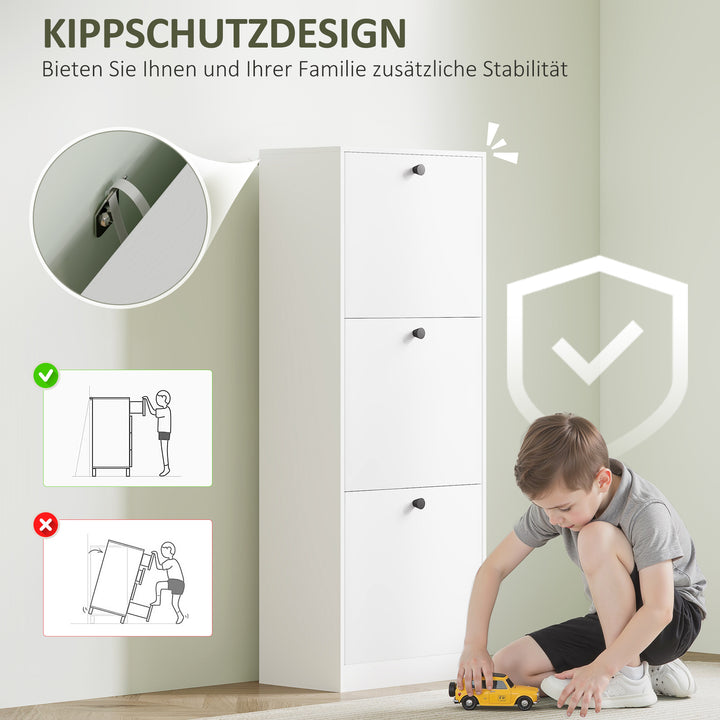 Skoskab, 3 skuffer, til op til 12 par sko, spånplade, hvid